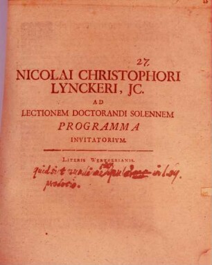 Ad lectionem Doctorandi solennem Programma invitatorium : [quo simul disquiritur, quid sint mundinariae epulae, ad L. 69]