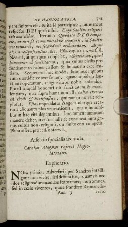 Assertio specialis secunda. [...] rejecit Hagiolatriam.