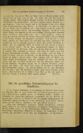 Über die gewerblichen Nebenbeschäftigungen der Schulkinder