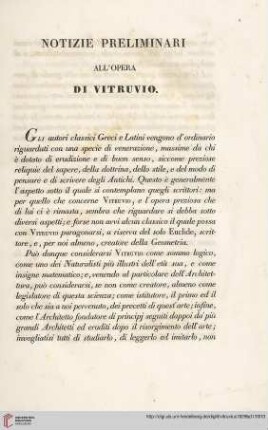 Notizie Preliminari all’opera di Vitruvio