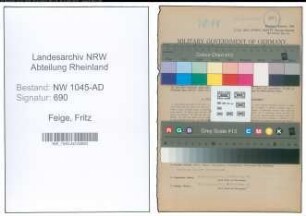 Entnazifizierung Fritz Feige , geb. 02.02.1897 (Sekretaer)