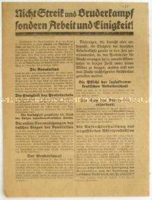 Flugblatt der SPD gegen KPD und USPD und Aufruf zur Arbeit