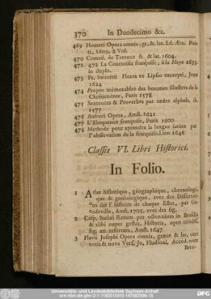 Classis VI. Libri Historici.