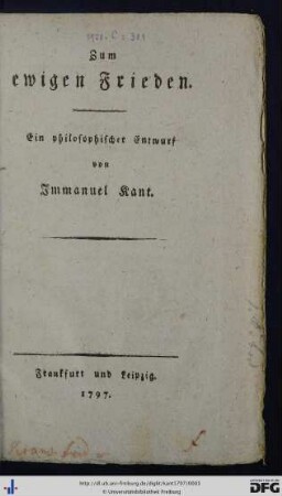 Zum ewigen Frieden : Ein philosophischer Entwurf