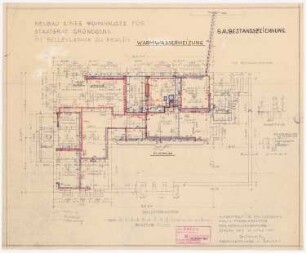 Neubau eines Wohnhauses für Staatsrat Gründgens im Bellevuepark, Berlin: Warmwasserheizung im Grundriss Erdgeschoss 1:100