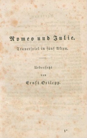 Romeo und Julie. Trauerspiel in fünf Akten