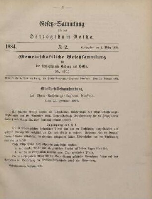 2. Ministerialbekanntmachung, das Pferde-Aushebungs-Reglement betr. Vom 23. Februar 1884