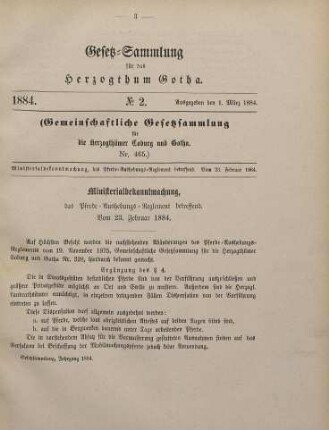 2. Ministerialbekanntmachung, das Pferde-Aushebungs-Reglement betr. Vom 23. Februar 1884