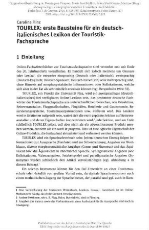 TOURLEX: erste Bausteine für ein deutsch-italienisches Lexikon der Touristik-Fachsprache