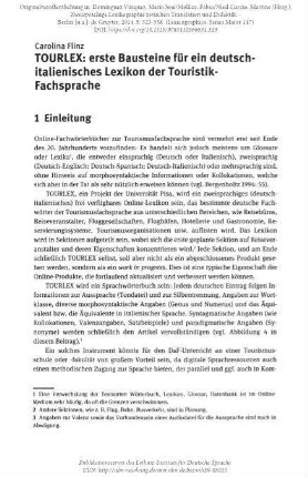 TOURLEX: erste Bausteine für ein deutsch-italienisches Lexikon der Touristik-Fachsprache