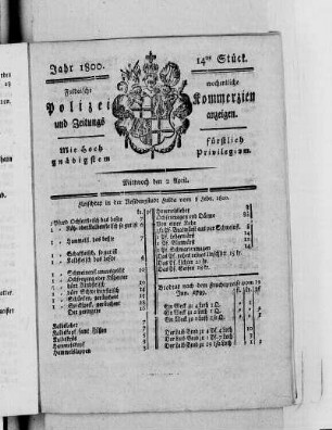 14tes Stück, Ausgabe vom 2. April 1800