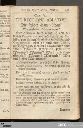 Cap. VI. De Rectione Ablativi. Die sechste Haupt-Regul