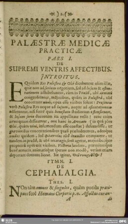 Pars I. De Supremi Ventris Affectibus