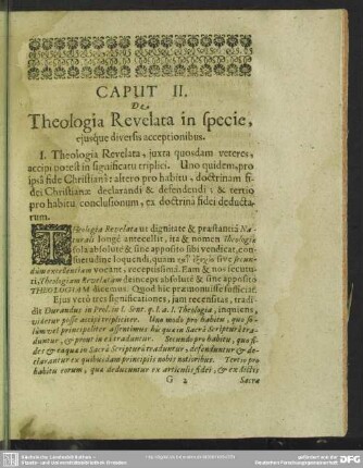 Caput II. De Theologia Revelata in specie, eiusque diversis acceptionibus
