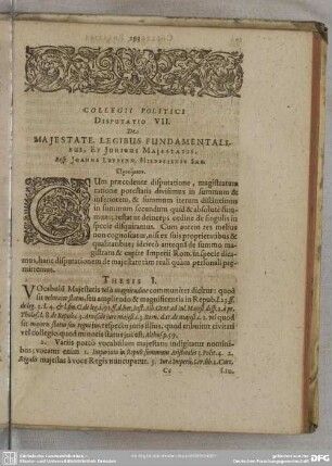 Disputatio VII. De Maiestate, Legibus Fundamentalibus, Et Iuribus Maiestatis