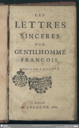 Les Lettres Sinceres D'Un Gentilhomme François