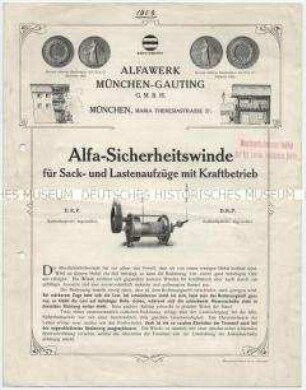 Alfa-Sicherheitswinde für Sack- und Lastenaufzüge mit Kraftbetrieb