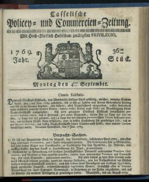 36tes Stueck, Montag den 4ten September 1769