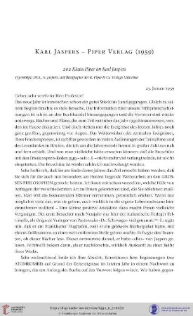 Karl Jaspers- Piper Verlag (1959)