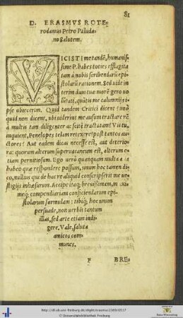 Dominus Erasmus Roterodamus Petro Paludano Salutem