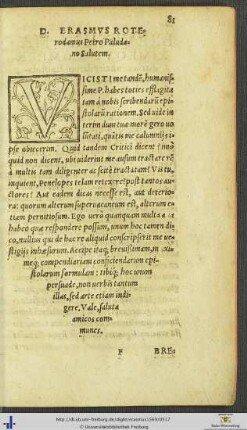 Dominus Erasmus Roterodamus Petro Paludano Salutem