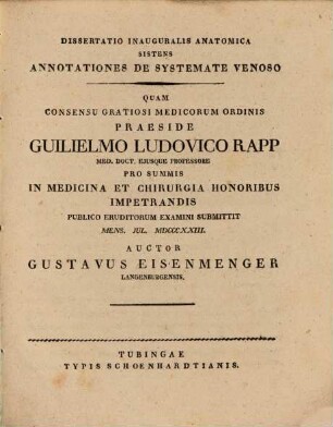 Diss. inaug. anat. sistens annotationes de systemate venoso