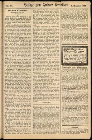 Zweite Ausgabe vom Samstag, den 06. Dezember 1879.