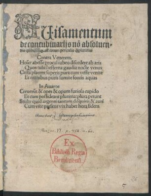 AUisamentum || de concubinarijs nõ absoluen=||dis quibuscũ[que]. ast eorum periculis [qua...] plurimis || ... || [Hrsg. v. Jakob Wimpheling]