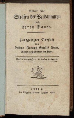 Ueber die Strafen der Verdammten und deren Dauer : Fortgesetzter Versuch