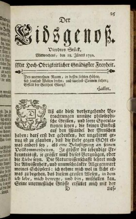 Vierdtes Stück. Mittwochens, den 28. Jäners 1750.