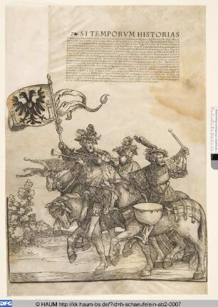 Der Triumphzug Kaiser Karls V., Bl. 1, Musiker und Standartenträger