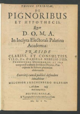 Theses Iuridicae, De Pignoribus Et Hypothecis