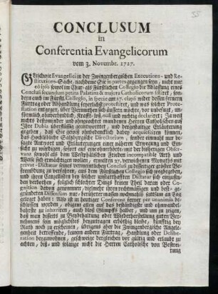 Conclusum in Conferentia Evangelicorum vom 3. Novembr. 1727