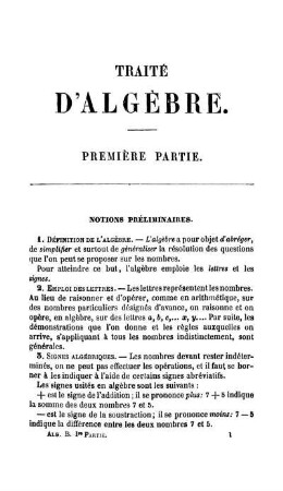 Première Partie. Notions Préliminaires.