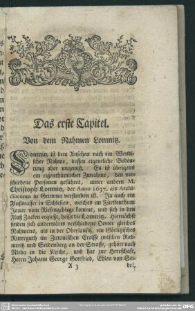 Das erste Capitel. Von dem Nahmen Lomnitz