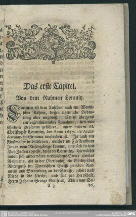 Das erste Capitel. Von dem Nahmen Lomnitz
