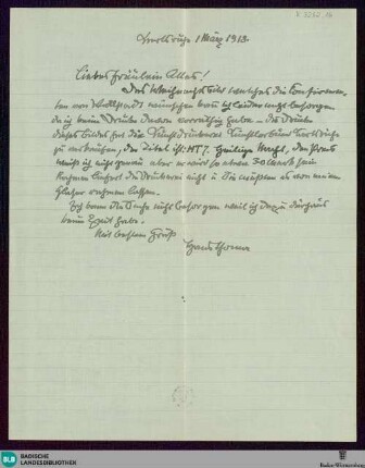 Brief von Hans Thoma an Unbekannt vom 01.03.1918 - K 3262,16