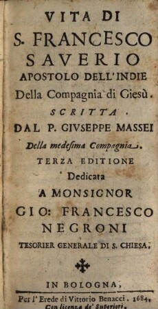 Vita di S[an] Francesco Saverio