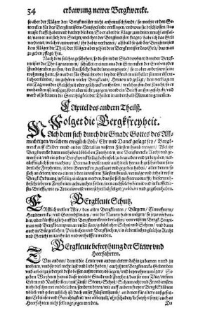 Capitel des andern Theilß Folget die Bergkfreyheit.