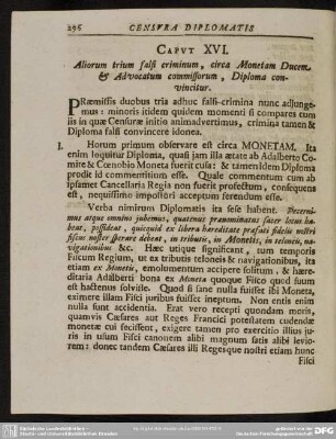 Caput XVI. Aliorum trium falsi criminum, circa Monetam Ducem & Advocatum commissorum, Diploma convincitur