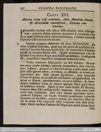 Caput XVI. Aliorum trium falsi criminum, circa Monetam Ducem & Advocatum commissorum, Diploma convincitur