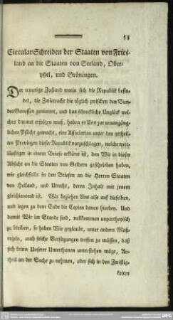 Circular Schreiben der Staaten von Friesland an die Staaten von Seeland, Oberyßel, und Gröningen