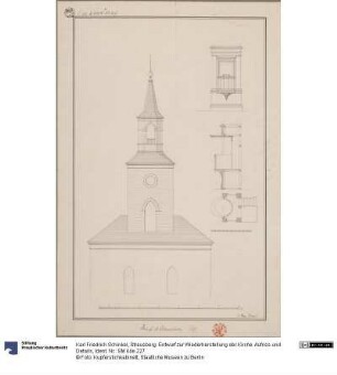 Strausberg. Entwurf zur Wiederherstellung der Kirche. Aufriss und Details