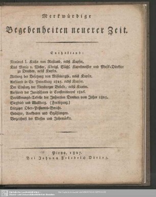 Merkwürdige Begebenheiten neuerer Zeit, 1827