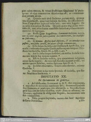 Disputatio XX. De Sacramentis in genere