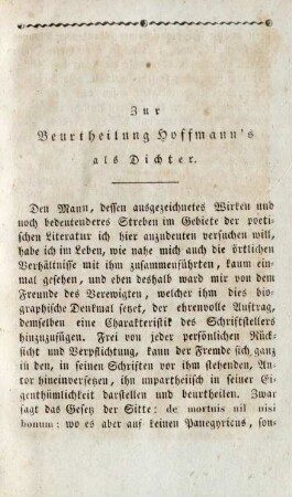 Zur Beurtheilung Hoffmann's als Dichter