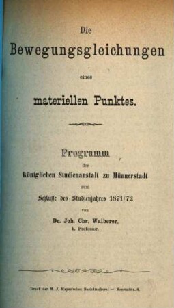 Die Bewegungsgleichungen eines materiellen Punktes