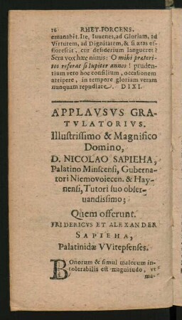 Applausus Gratulatorius ...