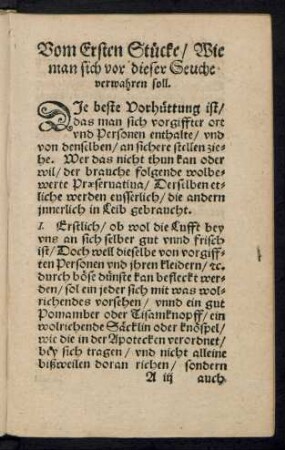 Vom Ersten Stücke/ Wie man sich vor dieser Seuche verwahren soll.