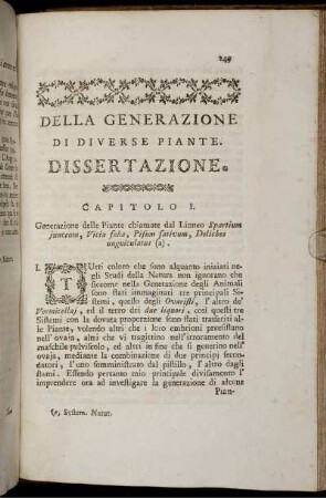 Della Generrazione Di Diverse Piante. Dissertazione.